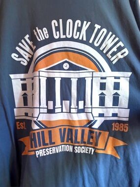 Gildan Blue Tee with White and Orange Hill Valley Graphic